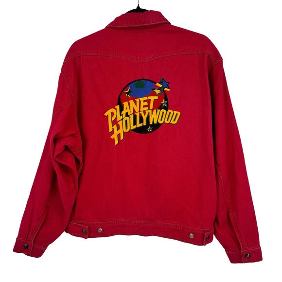 Vintage Planet Hollywood Tony Nowak Collection Red Denim Jacket Retro - Picture 2 of 13